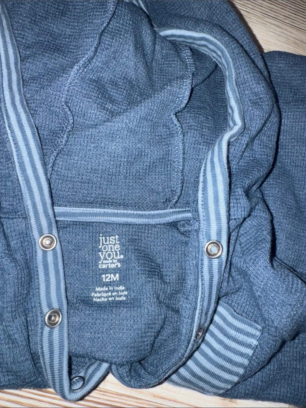 Toddler Hooded Footie One-Piece in Denim Blue